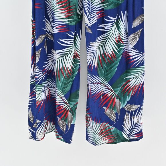 THE SANG Pants Womens Size M Blue Tropical Print High Rise‎ Wide Leg Beach Boho - Picture 6 of 13